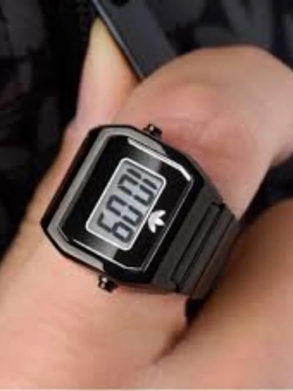 Black Adidas Originals digital two ring watch for finger